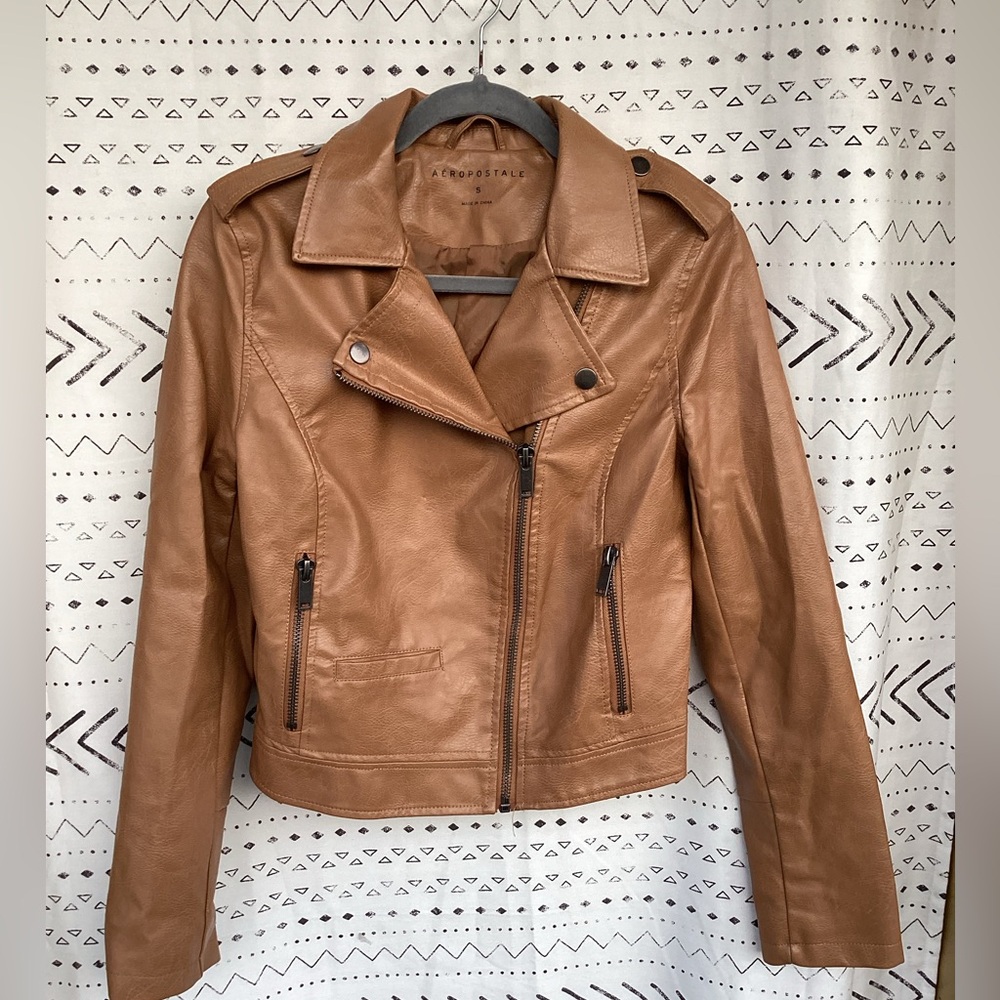 NWOT Aeropostale Moto Faux Leather Jacket~ Tan~ Size Small - Picture 4 of 4